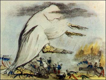 Léiriú ealaíonta ó 1831 ar an gcalar á scaipeadh san aer, teoiric a bhí coitianta go dtí na 1860idí