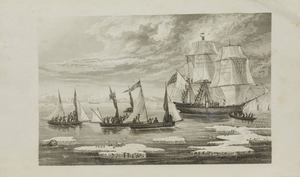 Prionta ó 1834 ina léirítear tarrtháil chriú Ross ag muintir an Isabella.