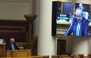 Seán Ó Fearghaíl, TD, ag labhairt ag an 137ú hócáid de Chomhthionól an Aontais Idirpharlaimintigh, Cathair Pheadair, Cónaidhm na Rúise, 14-18 Deireadh Fómhair 2017.