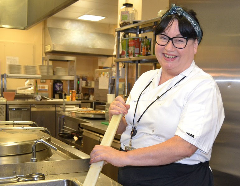 Catering line manager Julie Lyons stirring stock in Leinster House kitchen