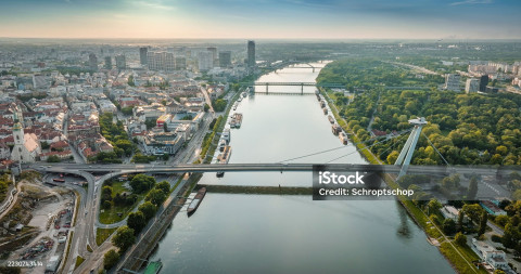 Aerial view of Danube River in Bratislava, Slovakia