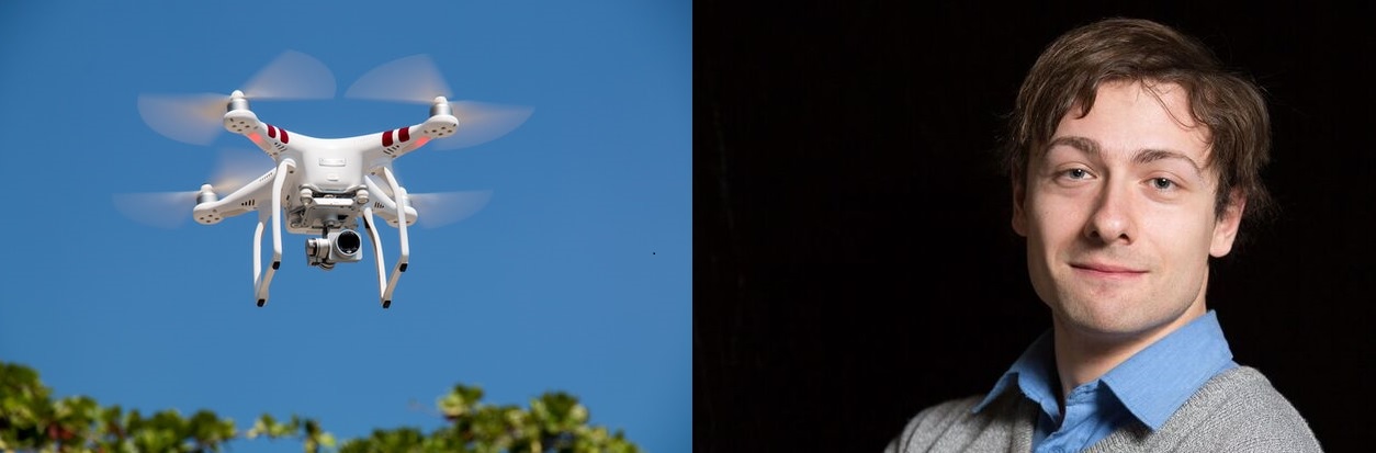 Photo of a drone alongside photo of Dr Boris Galkin